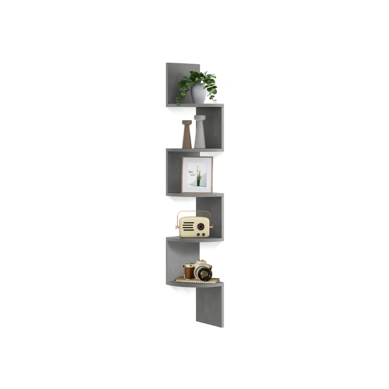 VASAGLE 5-Tier Floating Corner Wall Shelf Zigzag Book Display Storage