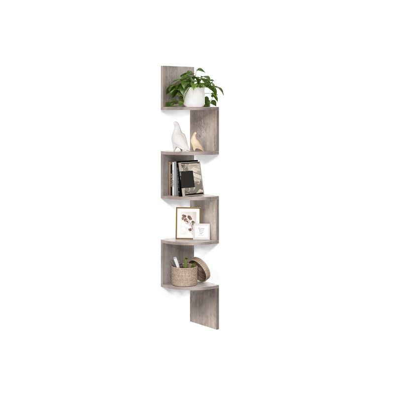 VASAGLE 5-Tier Floating Corner Wall Shelf Zigzag Book Display Storage
