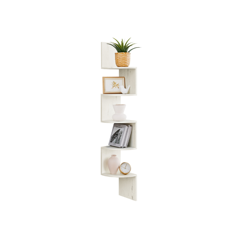 VASAGLE 5-Tier Floating Corner Wall Shelf Zigzag Book Display Storage