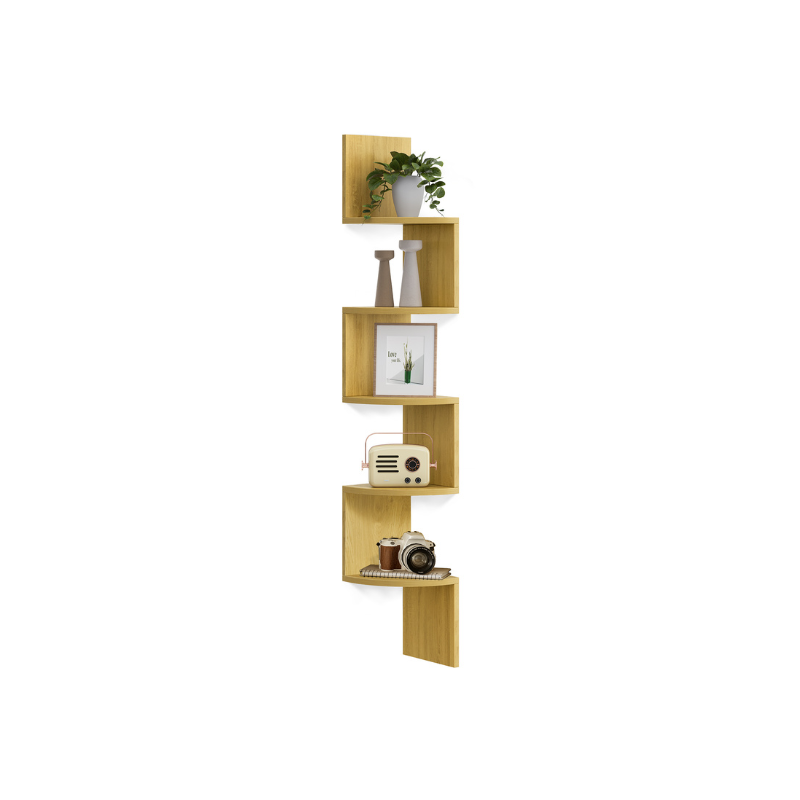 VASAGLE 5-Tier Floating Corner Wall Shelf Zigzag Book Display Storage