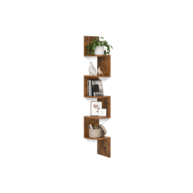 VASAGLE 5-Tier Floating Corner Wall Shelf Zigzag Book Display Storage