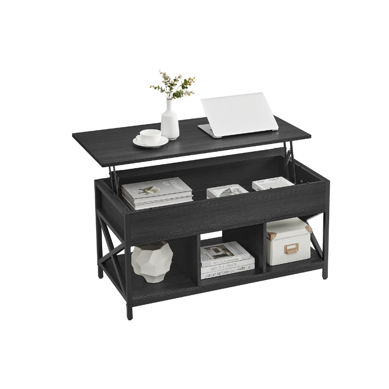 VASAGLE Industrial Lift Top Coffee Table, Hidden Storage, Steel Frame