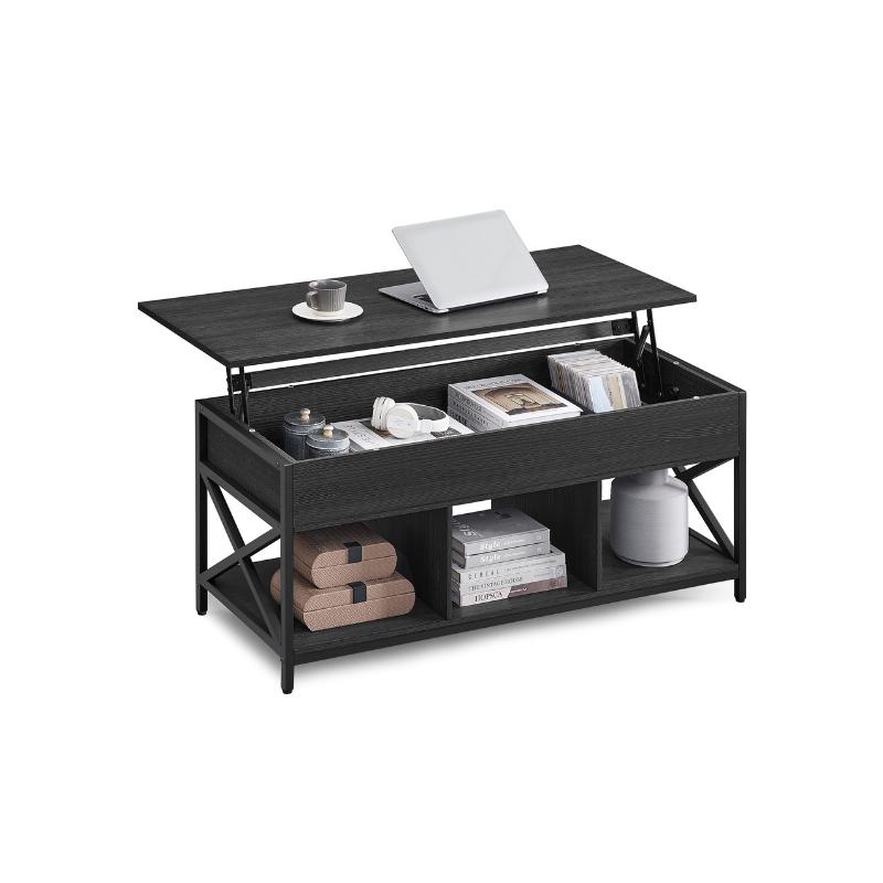 VASAGLE Industrial Lift Top Coffee Table, Hidden Storage, Steel Frame