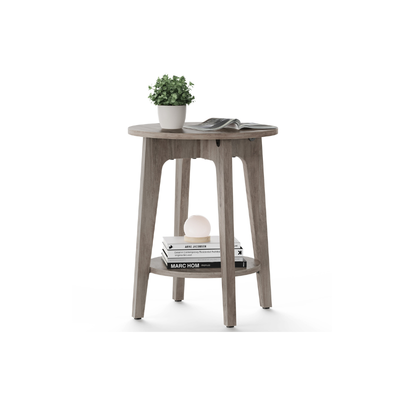 VASAGLE Modern Farmhouse Round End Table with Lower Storage Shelf