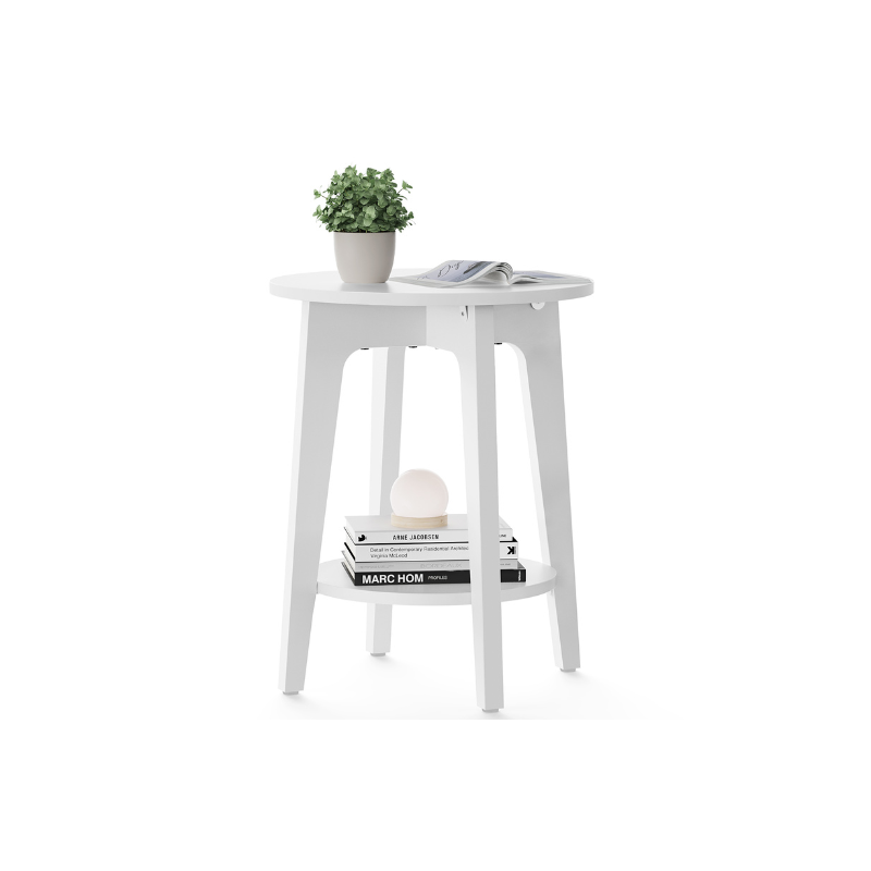 VASAGLE Modern Farmhouse Round End Table with Lower Storage Shelf