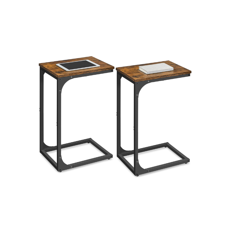 Industrial C-Shaped End Table Set for Couch Sofa, Metal Frame Side Tables