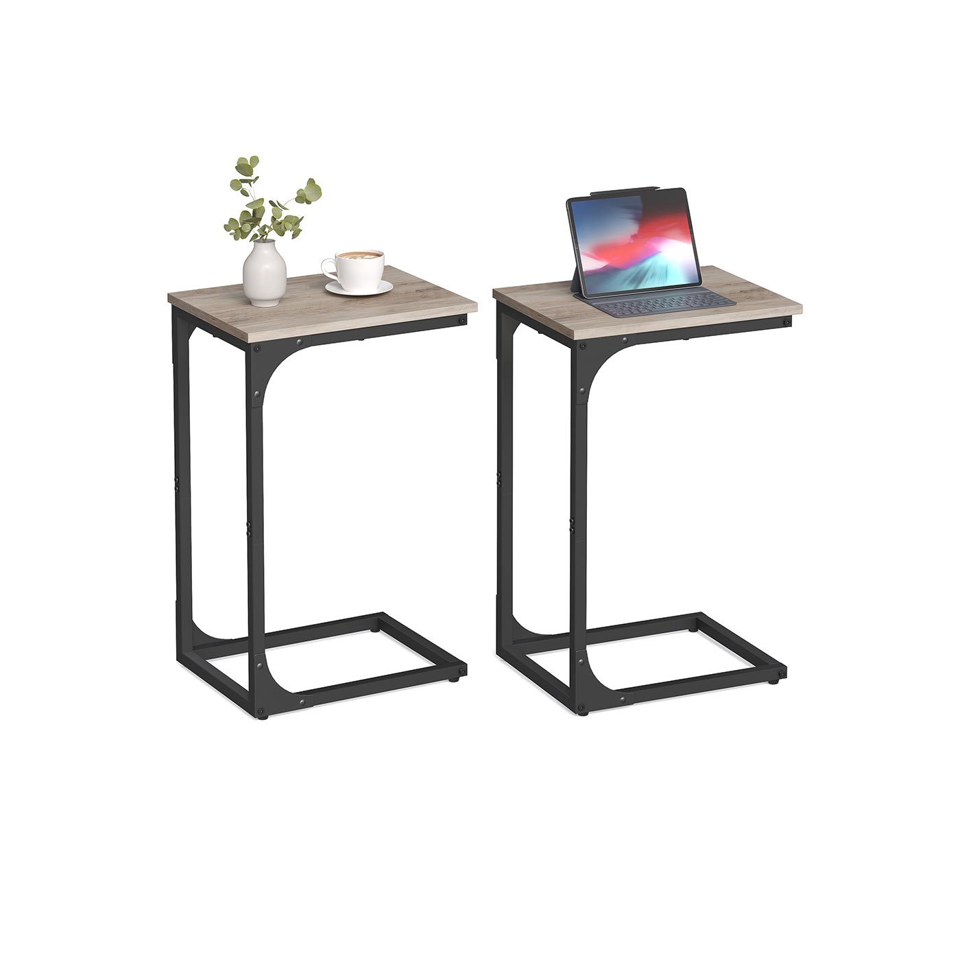 Industrial C-Shaped End Table Set for Couch Sofa, Metal Frame Side Tables