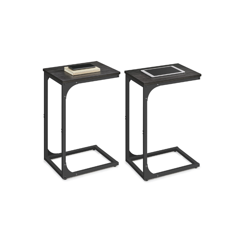 Industrial C-Shaped End Table Set for Couch Sofa, Metal Frame Side Tables