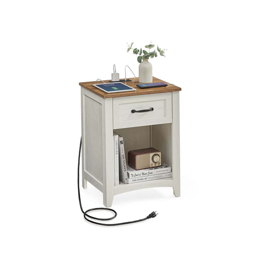 FURNMICS Farmhouse Nightstand with Charging Station