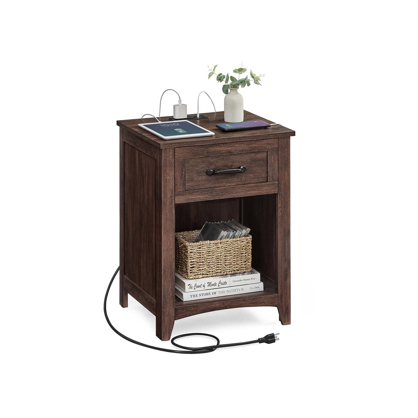 FURNMICS Farmhouse Nightstand with Charging Station
