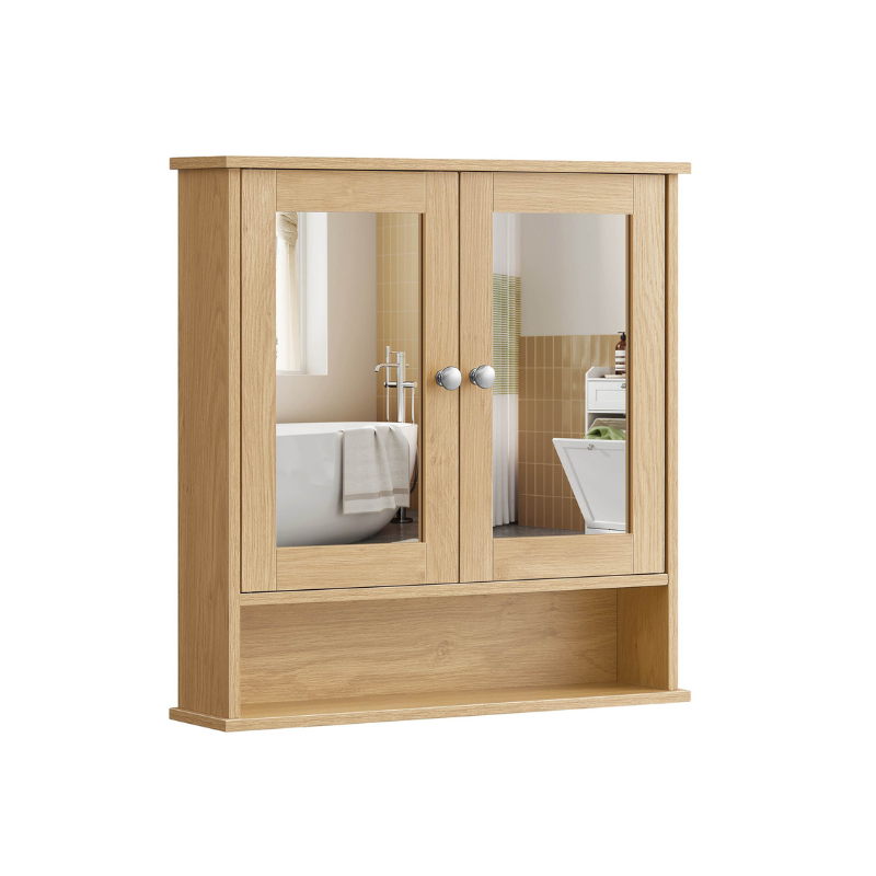 VASAGLE Wall-Mounted Bathroom Cabinet with Mirror, Adjustable Shelf, Space-Saving Storage
