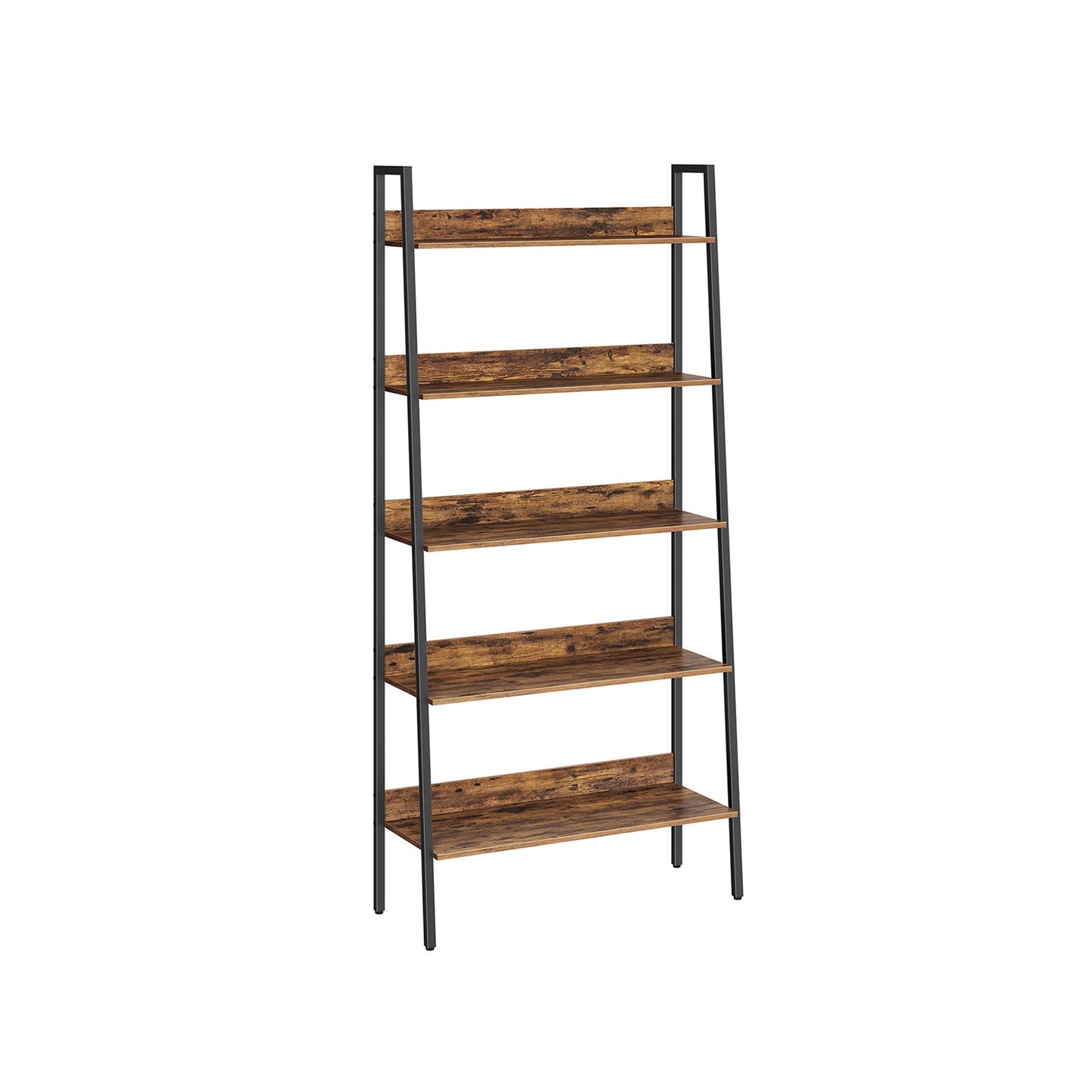 VASAGLE Industrial Wood-Look Ladder Bookshelf, Multi-Tier Metal Frame Storage Unit