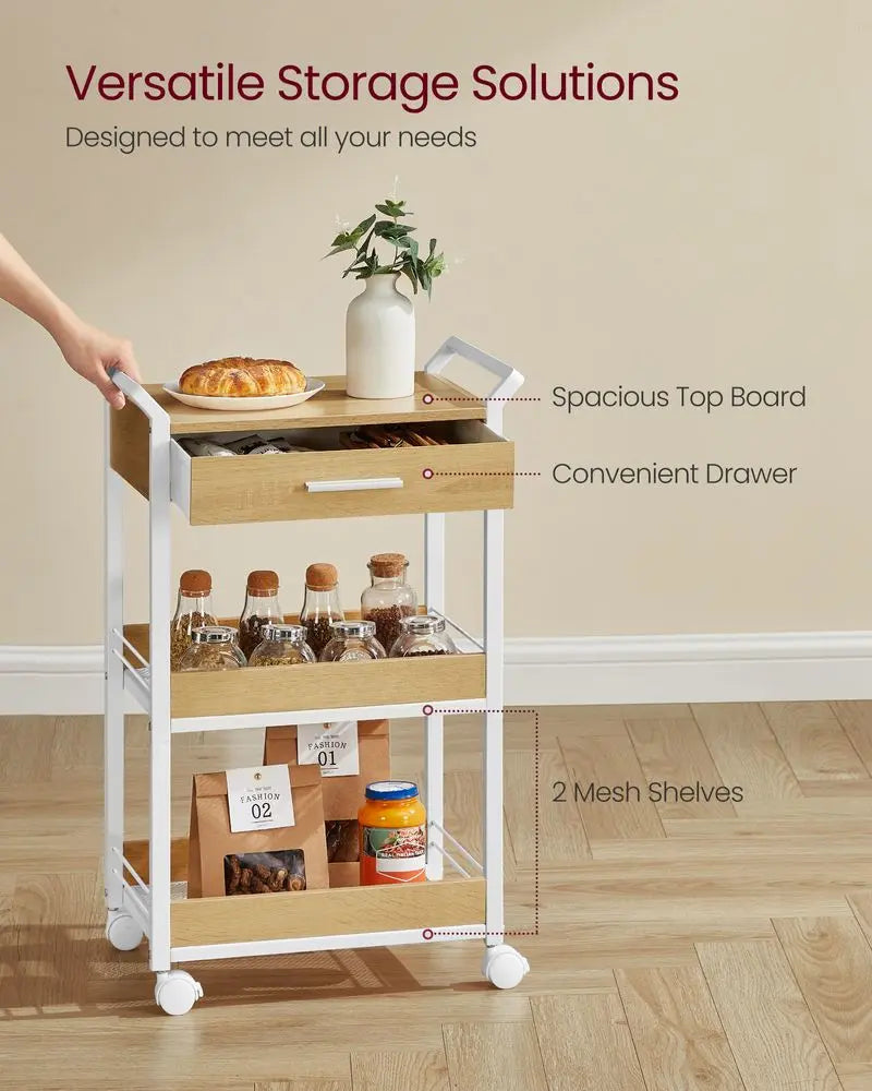 3-Tier Rolling Utility Cart with Table Top, Handles