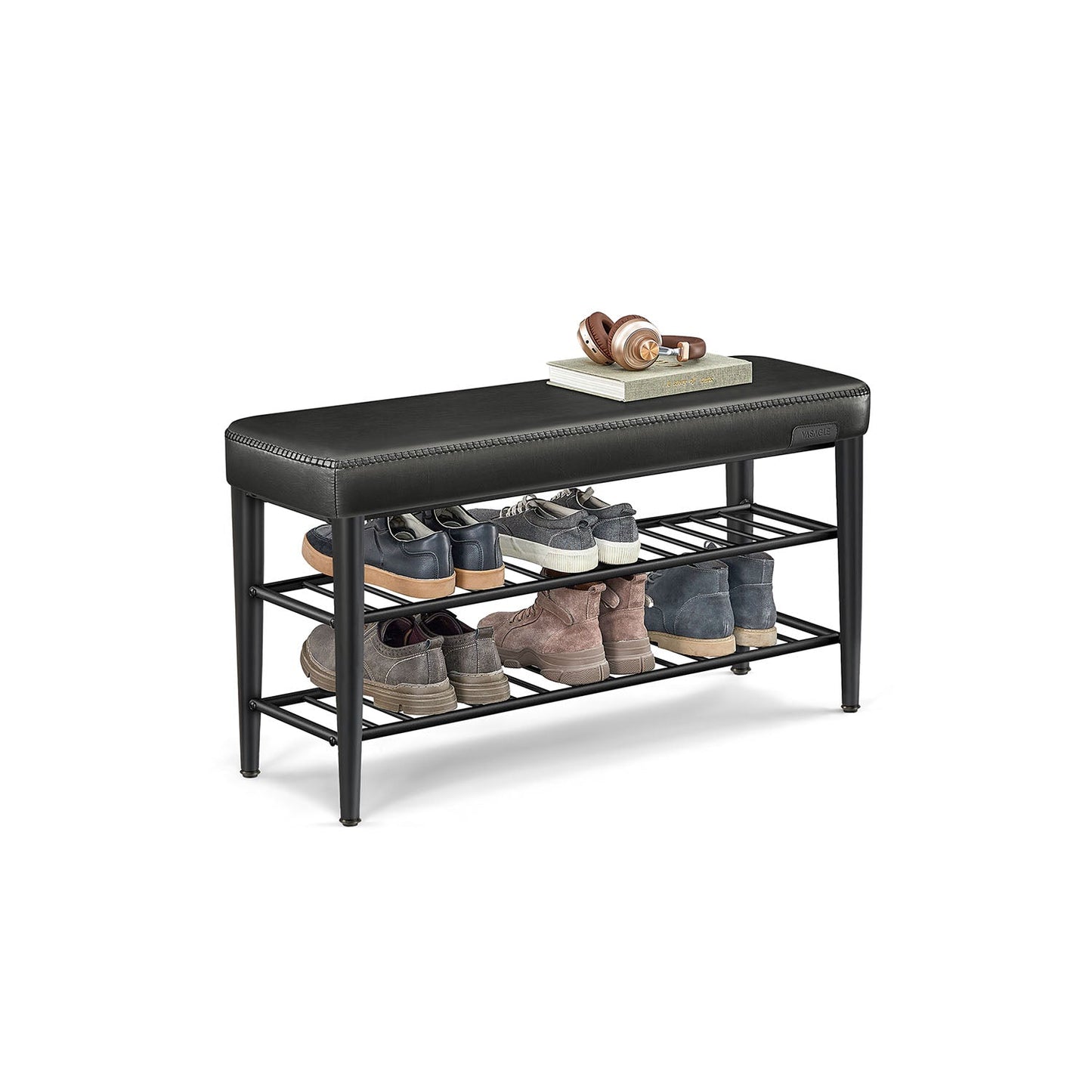 VASAGLE EKHO Mid-Century Modern Faux Leather Entryway Shoe Storage Bench