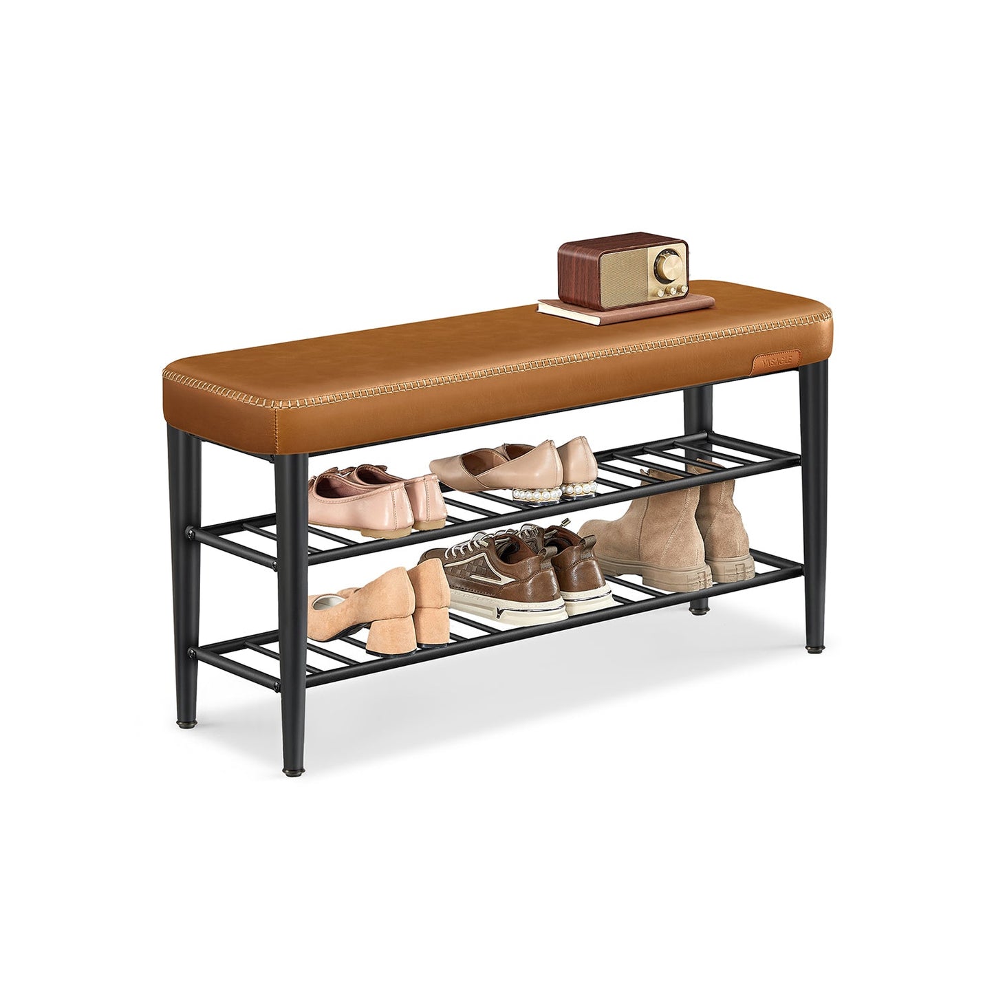 VASAGLE EKHO Mid-Century Modern Faux Leather Entryway Shoe Storage Bench
