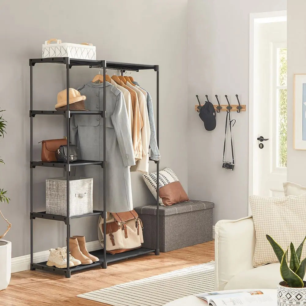 FURNMIC Freestanding Closet Organizer with Shelves, Hanging Rods