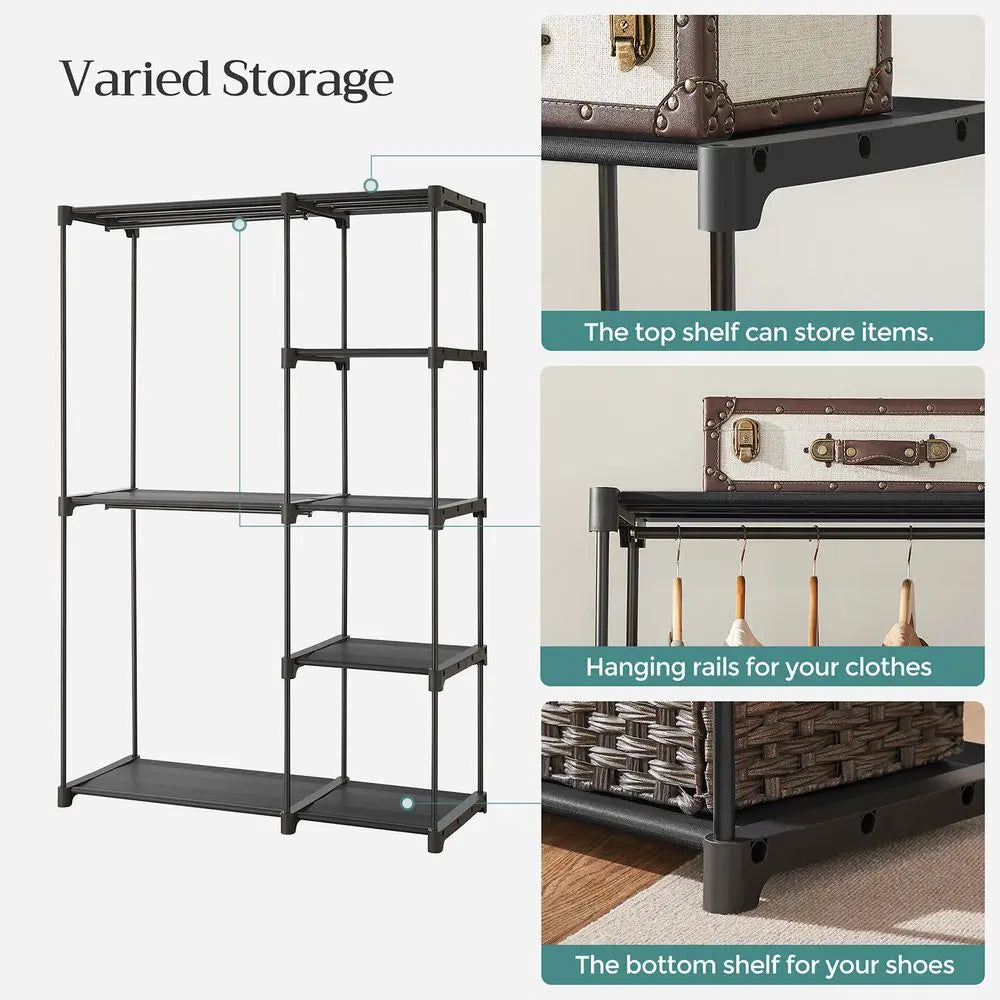 FURNMIC Freestanding Closet Organizer with Shelves, Hanging Rods