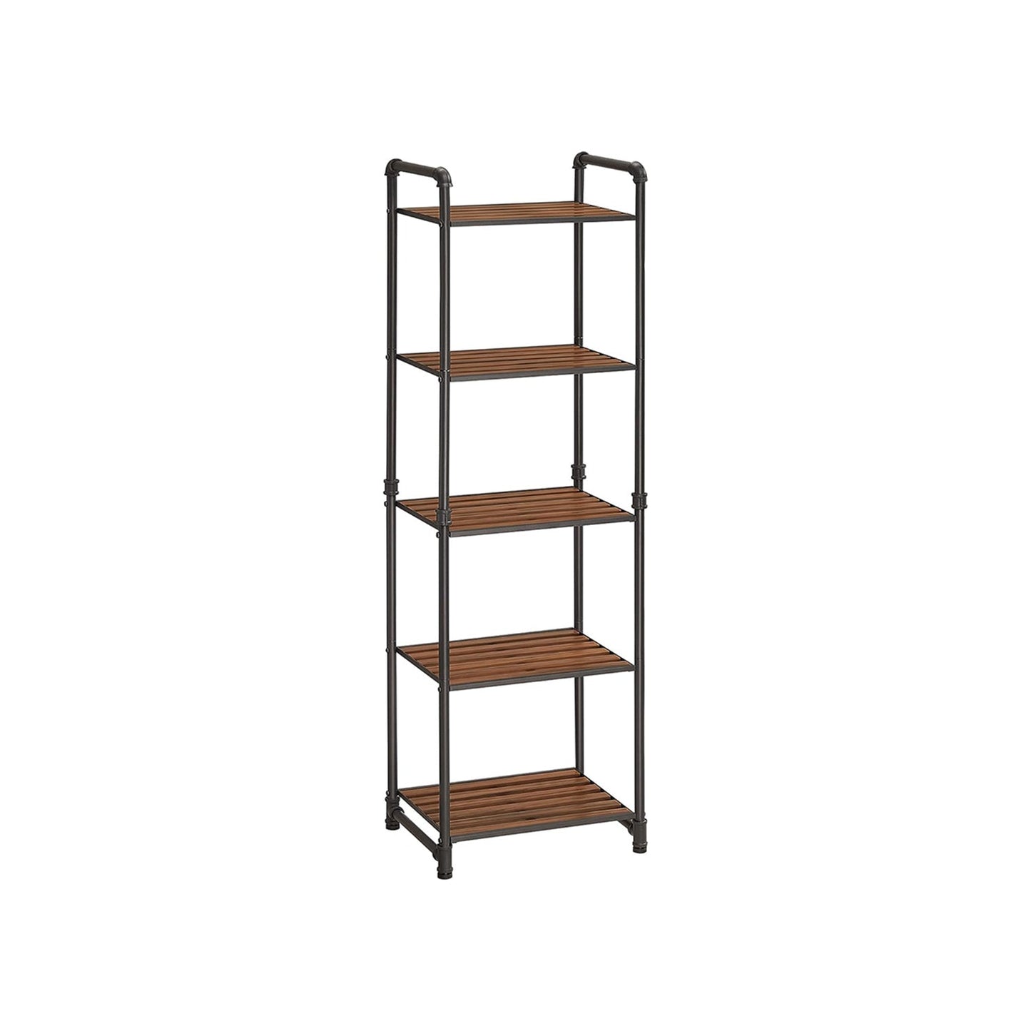 Versatile 5-Tier Industrial Storage Shelf: Rustic Brown & Black Display Rack
