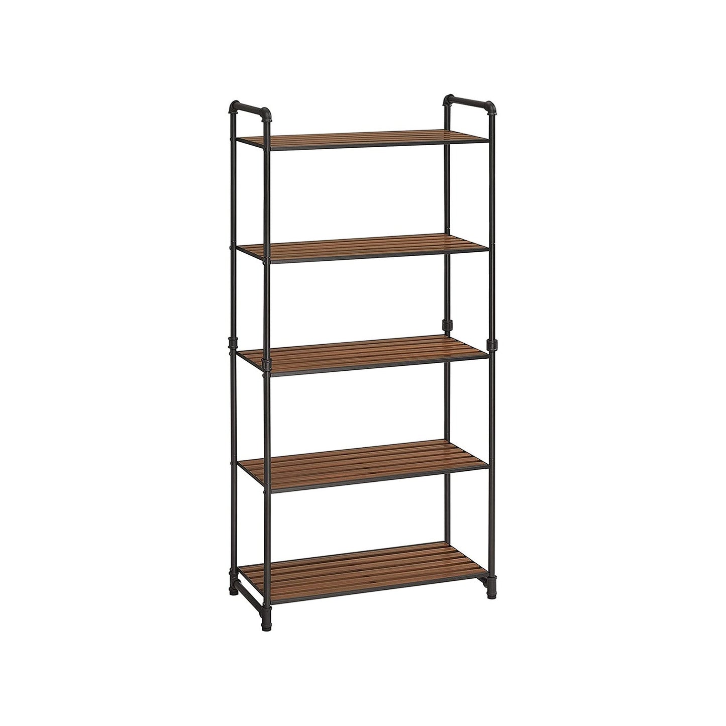 Versatile 5-Tier Industrial Storage Shelf: Rustic Brown & Black Display Rack