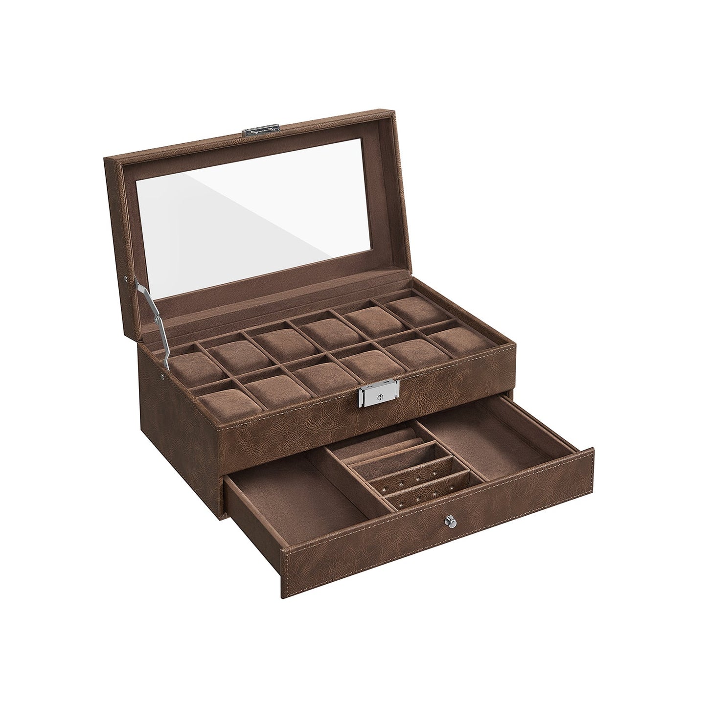 FURNMICS 6-Slot Lockable Watch Case with Glass Lid