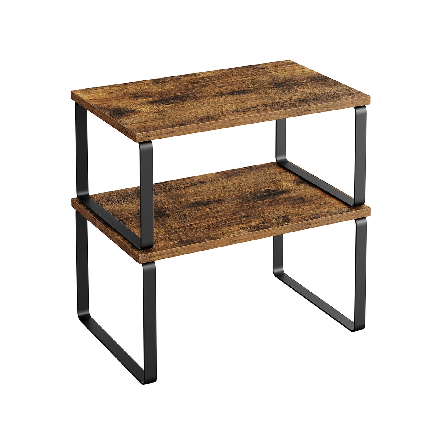 Expandable Stackable Kitchen Countertop Shelves, Metal Bamboo Cabinet Organizer Set