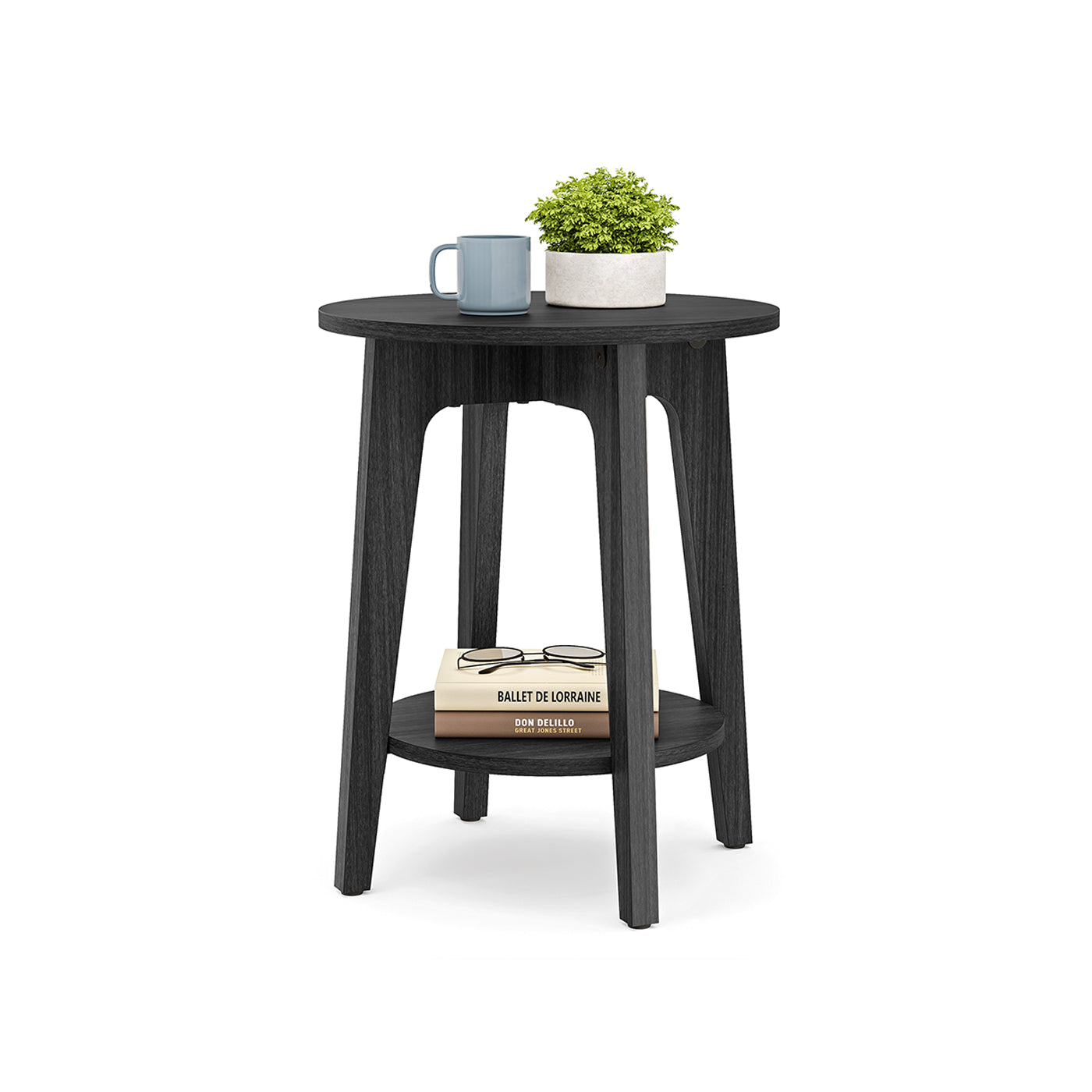 VASAGLE Modern Farmhouse Round End Table with Lower Storage Shelf