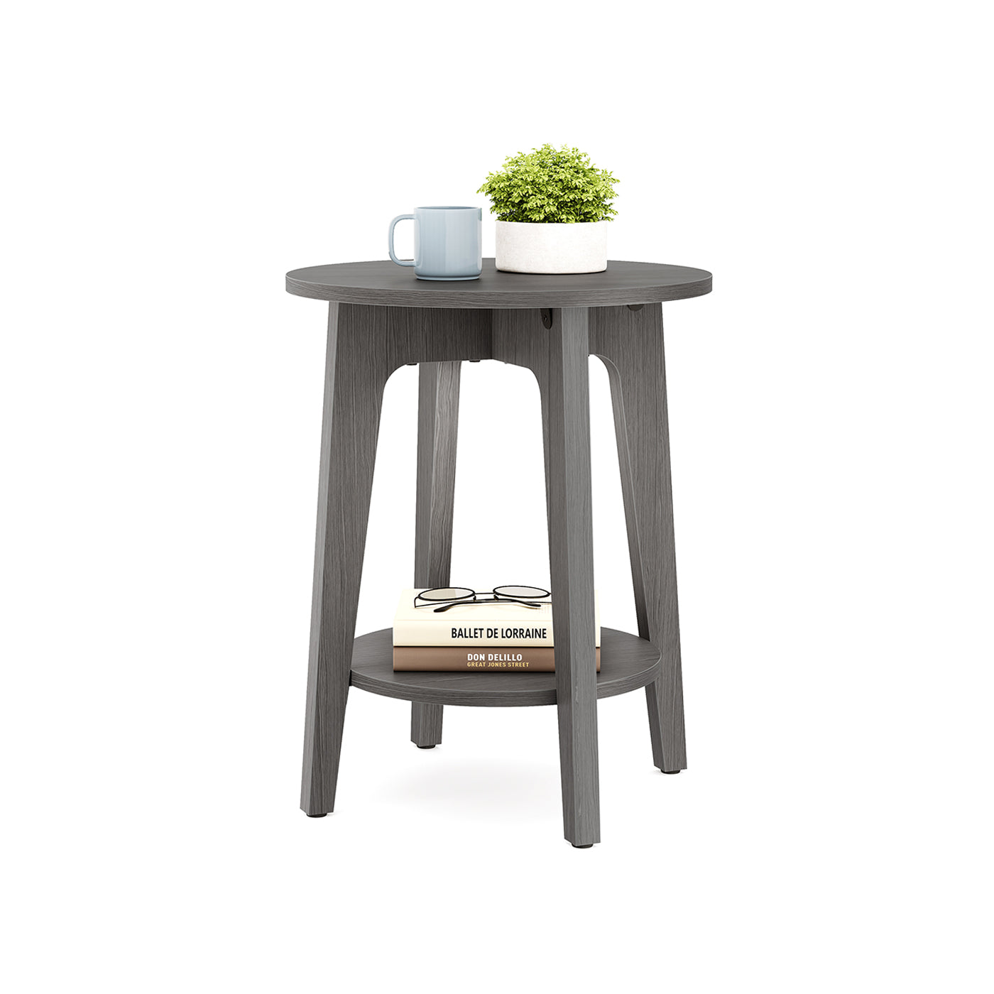 VASAGLE Modern Farmhouse Round End Table with Lower Storage Shelf