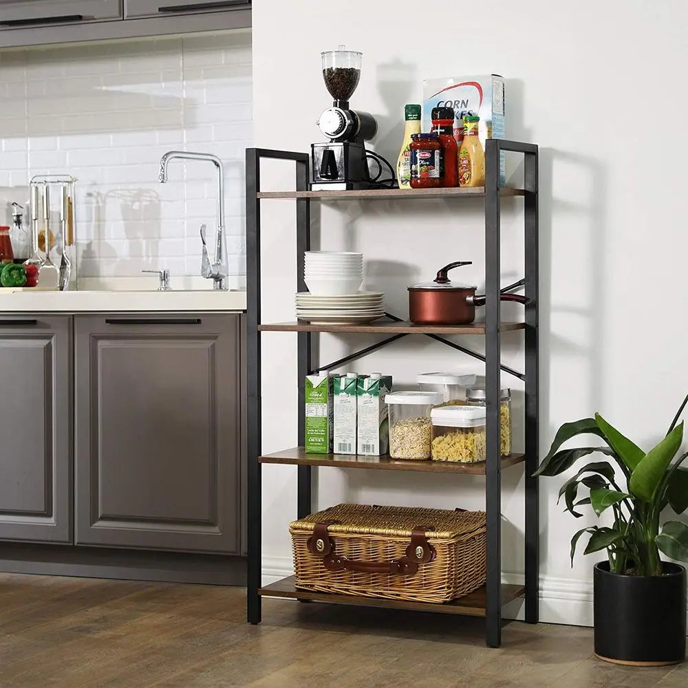 FURNMIC 4-Tier Tall Bookshelf with Steel Frame