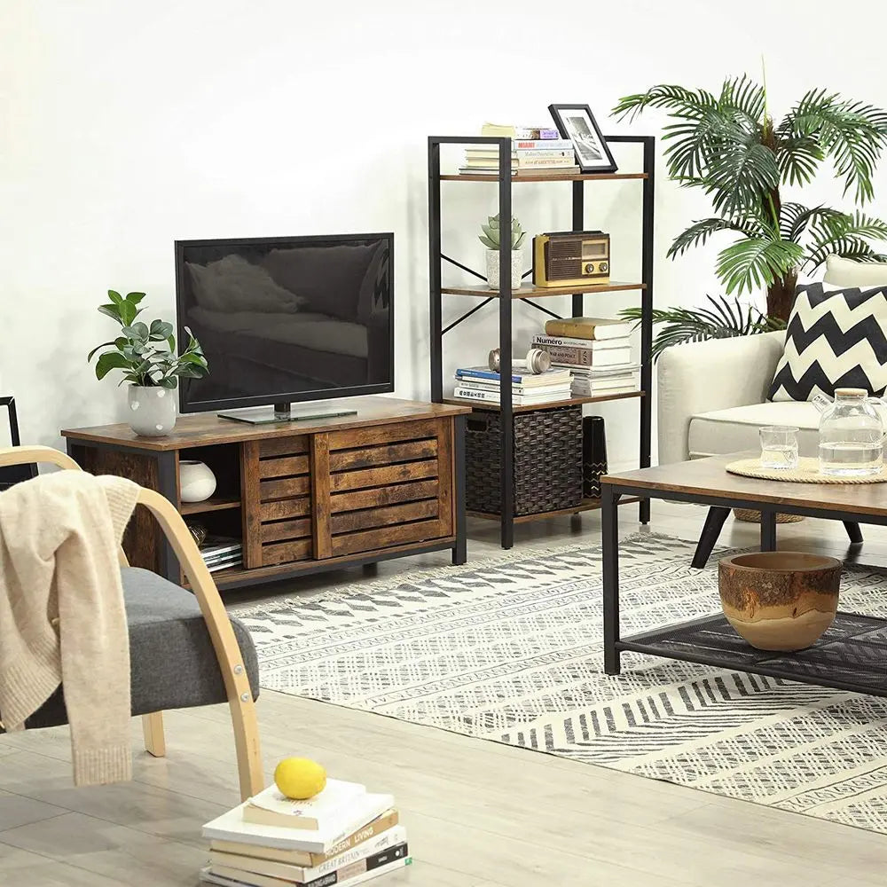 FURNMIC 4-Tier Tall Bookshelf with Steel Frame