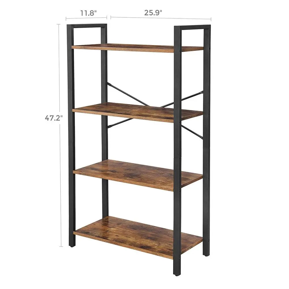 FURNMIC 4-Tier Tall Bookshelf with Steel Frame