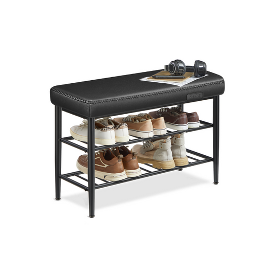 VASAGLE EKHO Mid-Century Modern Faux Leather Entryway Shoe Storage Bench