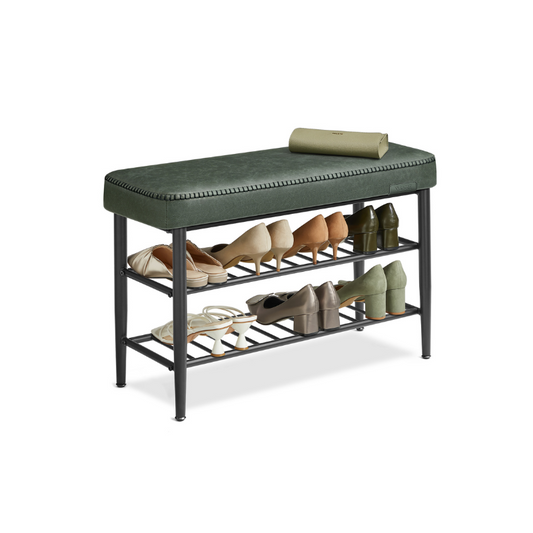 VASAGLE EKHO Mid-Century Modern Faux Leather Entryway Shoe Storage Bench