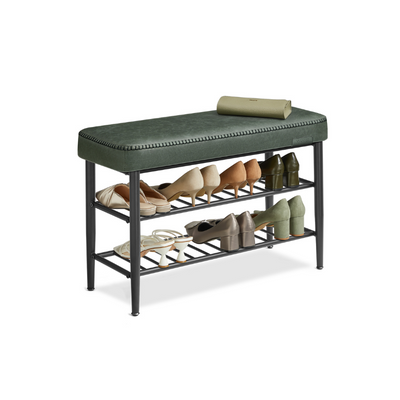 VASAGLE EKHO Mid-Century Modern Faux Leather Entryway Shoe Storage Bench