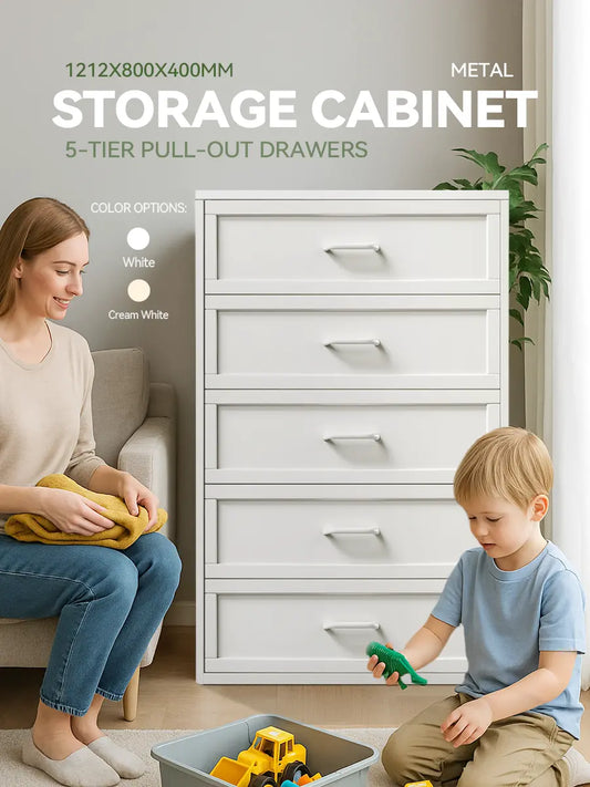 White Dresser with Drawers for Clothes – Fits Bedroom/Living Room – 121×80×40cm