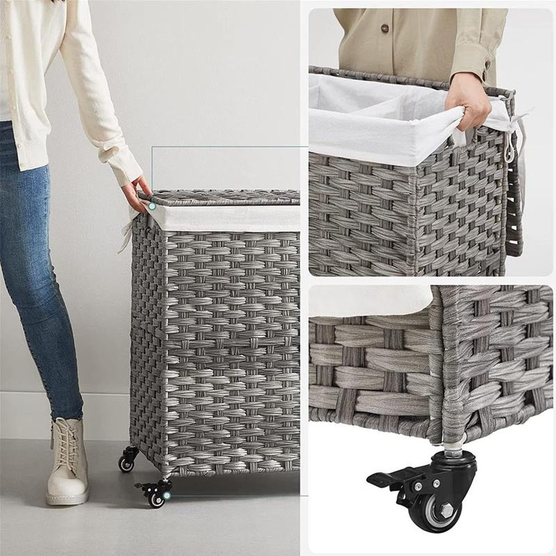 140L Handwoven Laundry Basket with Wheels