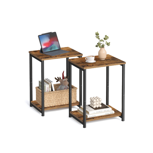 VASAGLE Industrial Steel Frame Side Tables Set, Open Storage Shelf