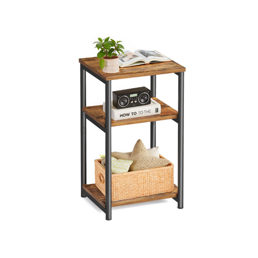 VASAGLE Industrial 3-Tier Slim Side Table, Storage Shelves, Sturdy Steel Frame