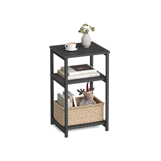 VASAGLE Industrial 3-Tier Slim Side Table, Storage Shelves, Sturdy Steel Frame