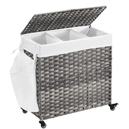 140L Handwoven Laundry Basket with Wheels