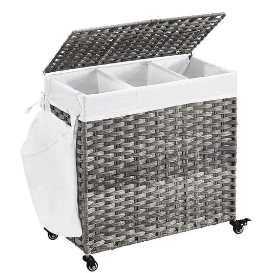 140L Handwoven Laundry Basket with Wheels