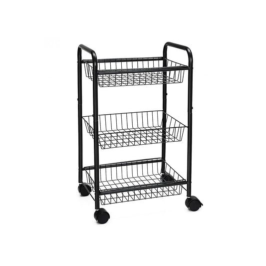 Durable 3-Tier Metal Rolling Utility Cart with Lockable Wheels and Handles