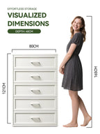 White Dresser with Drawers for Clothes – Fits Bedroom/Living Room – 121×80×40cm 