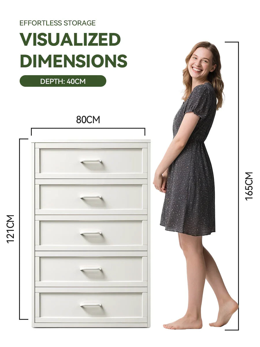 White Dresser with Drawers for Clothes – Fits Bedroom/Living Room – 121×80×40cm 