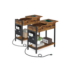 Modern Sofa Side Table with Power Outlet, Flip Top, Charging Station