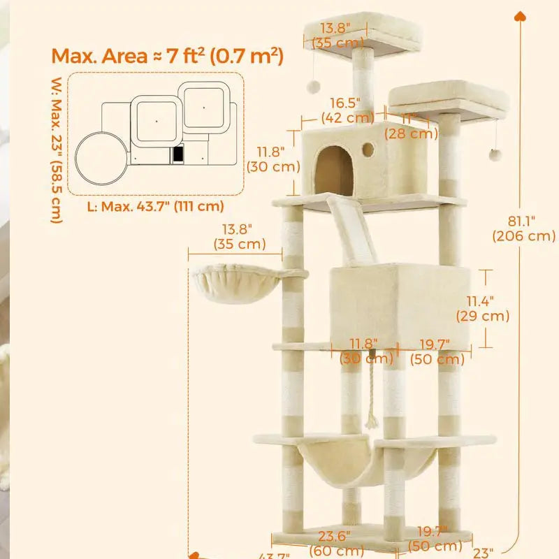 FURNMICS 81.1" Large Multi-Level Cat Tree with 13 Scratching Posts