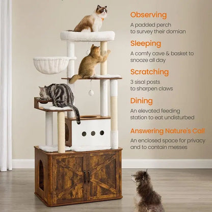 FURNMICS 66.9-Inch Cat Tower with Litter Box Enclosure