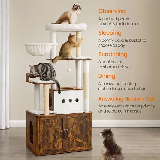 FURNMICS 66.9-Inch Cat Tower with Litter Box Enclosure