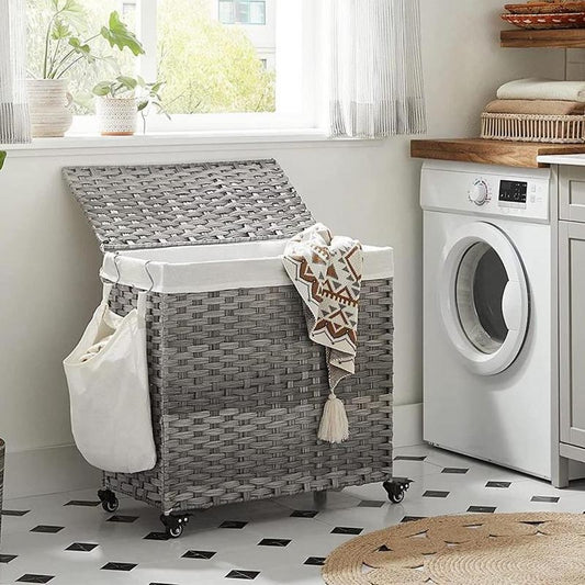 140L Handwoven Laundry Basket with Wheels