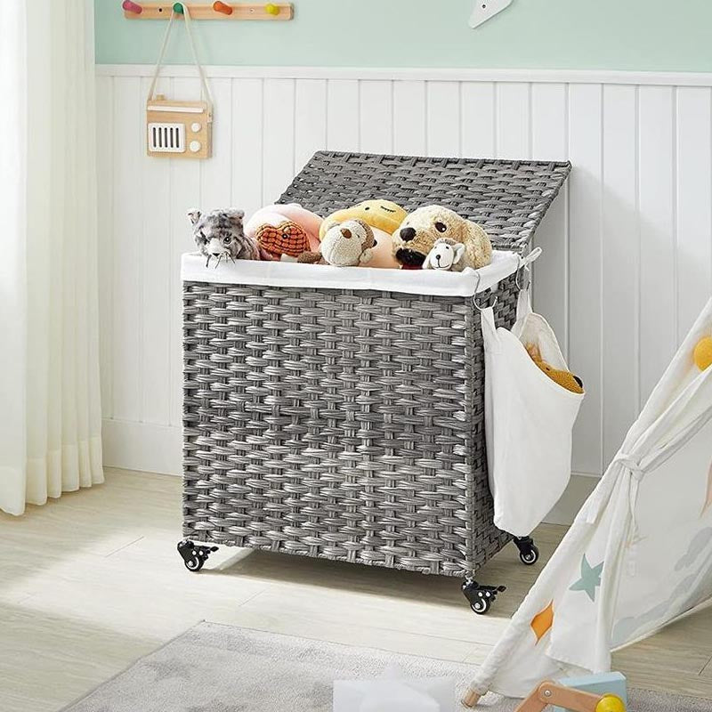 140L Handwoven Laundry Basket with Wheels