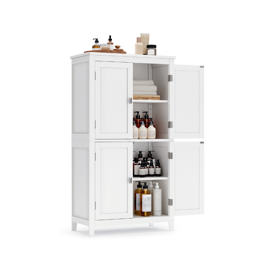 VASAGLE Freestanding Bathroom Storage Cabinet, Four Doors, Adjustable Shelves, Space Saving